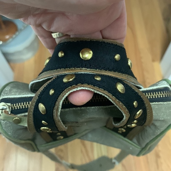 Mona B Waxed Canvas Studded Handle‎ Bag with Crossbody Strap - Picture 7 of 7